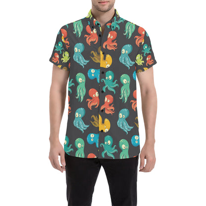 Octopus Pattern Print Design A01 Men's Short Sleeve Button Up Shirt