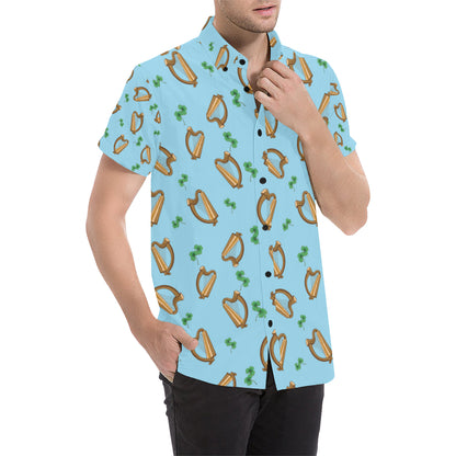 Harp Pattern Print Design 01 Men's Short Sleeve Button Up Shirt