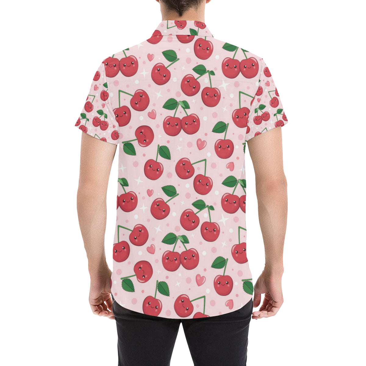 Cherry Pattern Print Design CH02 Men's Short Sleeve Button Up Shirt