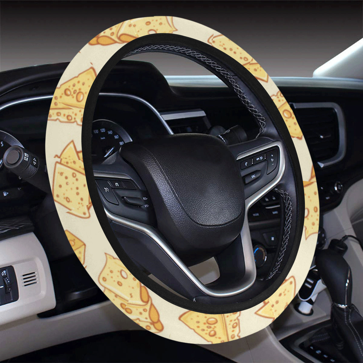 Cheese Pattern Print Design 01 Steering Wheel Cover with Elastic Edge