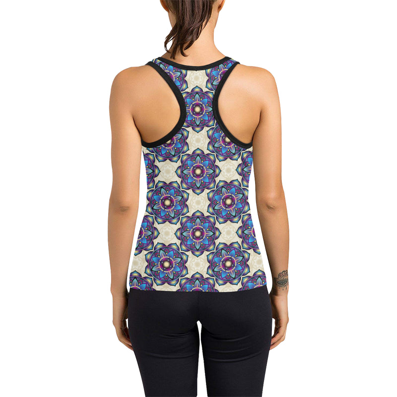 lotus Boho Pattern Print Design LO08 Women's Racerback Tank Top