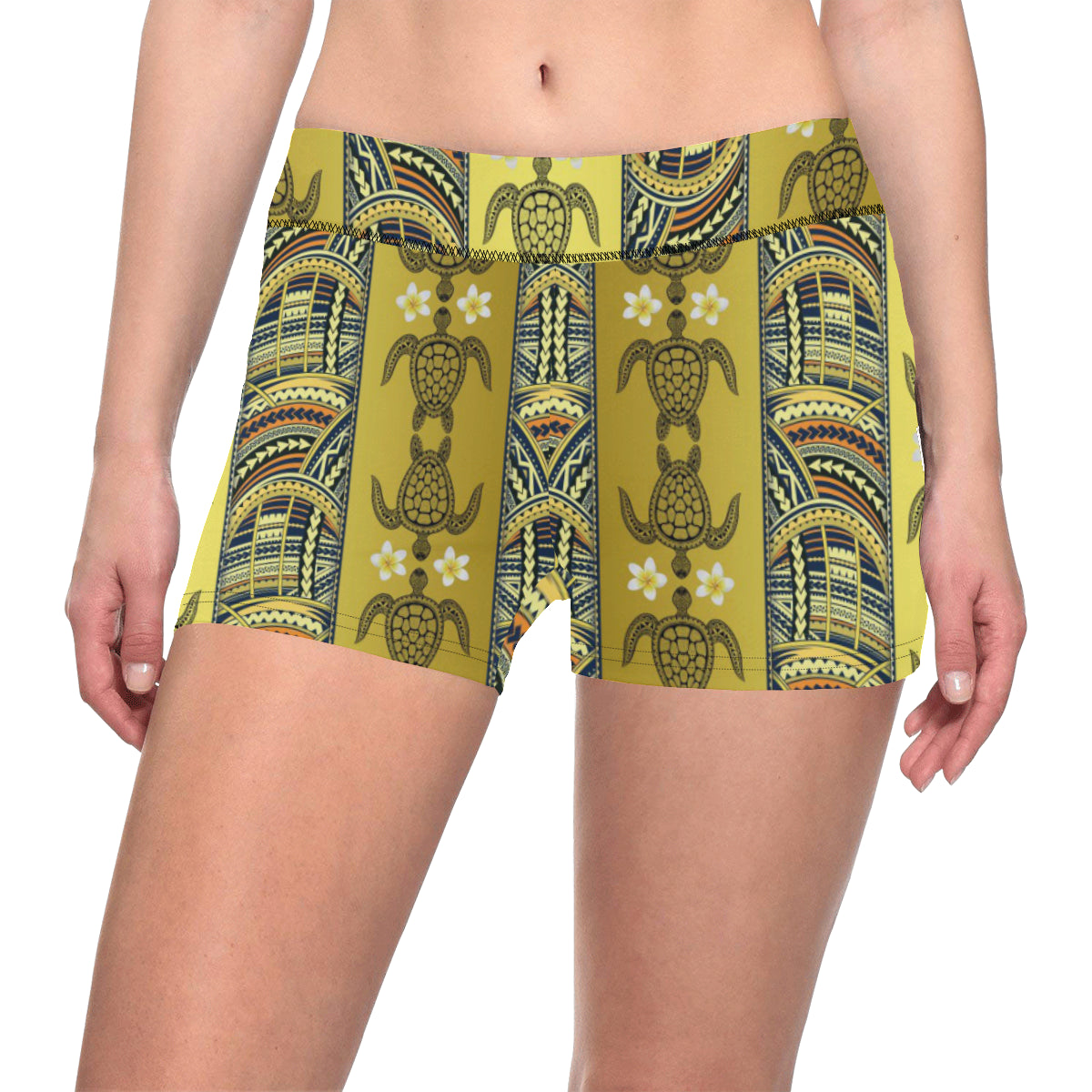 Polynesian Turtle Hawaiian Design Print Yoga Shorts