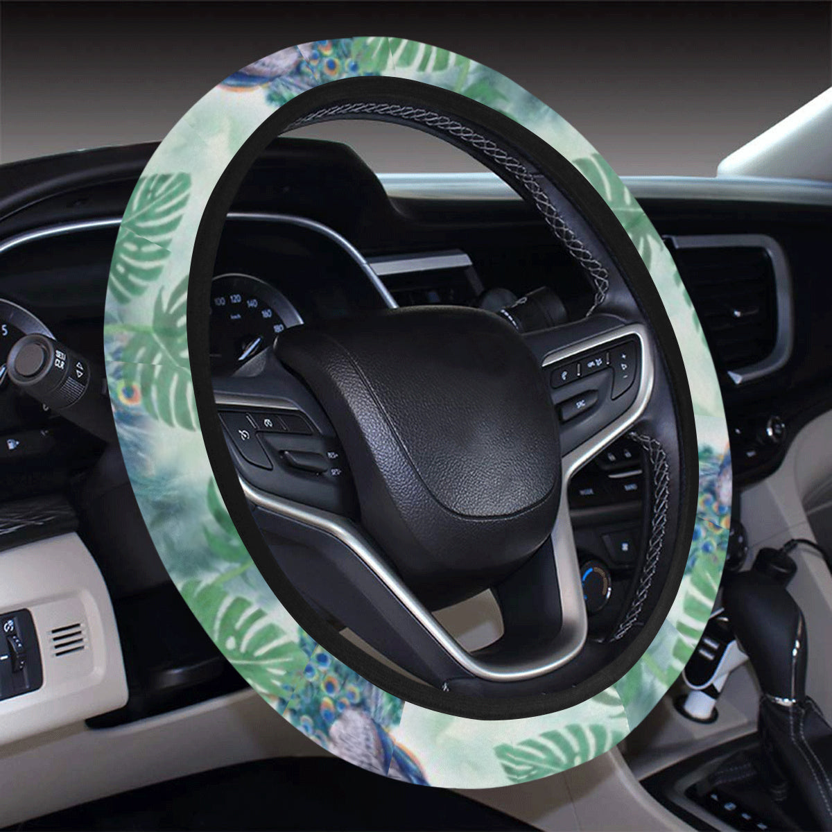 Peacock Pattern Print Design A02 Steering Wheel Cover with Elastic Edge