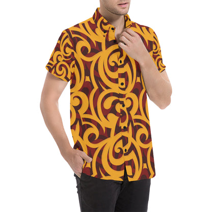 Maori Pattern Print Design 02 Men's Short Sleeve Button Up Shirt