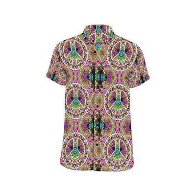 Peace Sign Pattern Print Design A03 Men's Short Sleeve Button Up Shirt