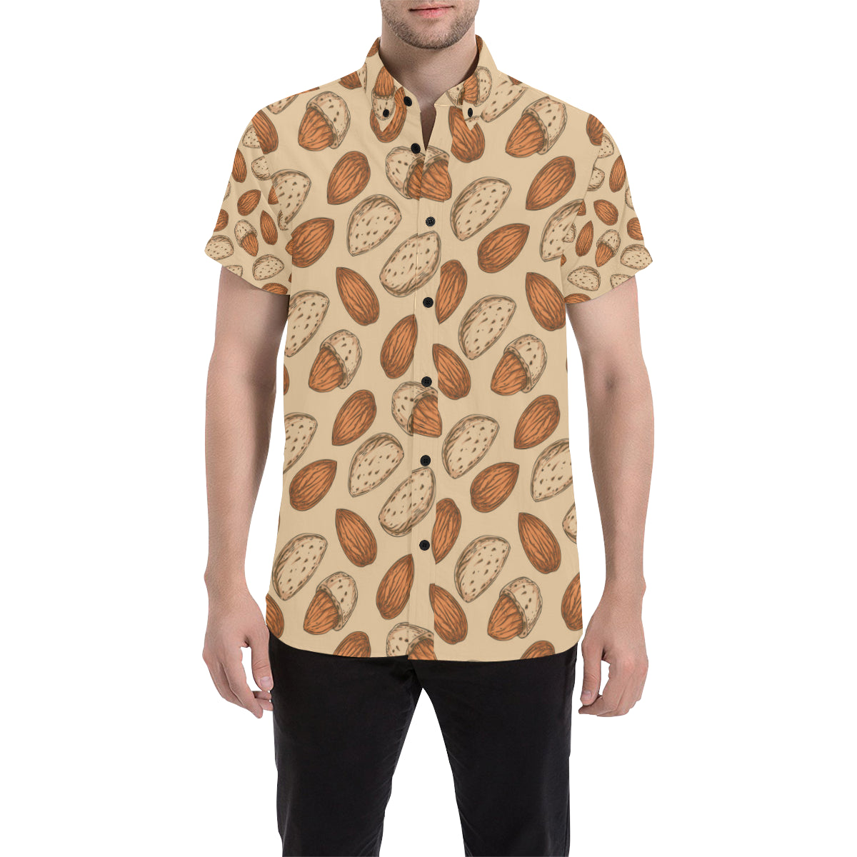 Almond Pattern Print Design 04 Men's Short Sleeve Button Up Shirt