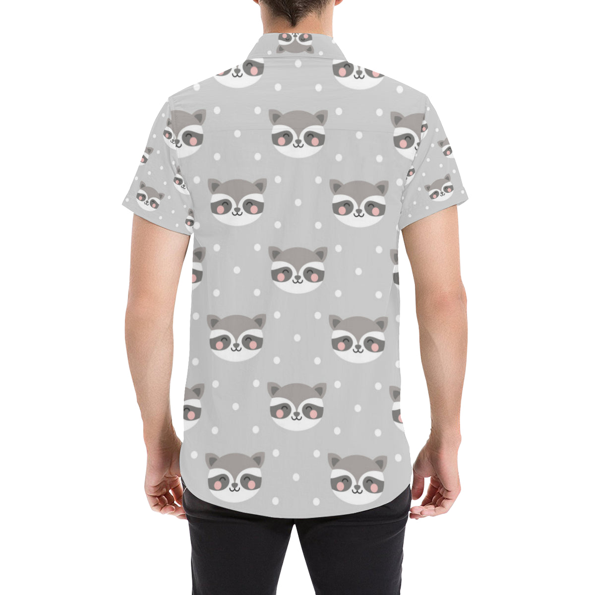 Raccoon Pattern Print Design A04 Men's Short Sleeve Button Up Shirt