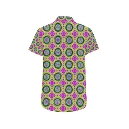 Optical illusion Flower Rainbow Style Men's Short Sleeve Button Up Shirt