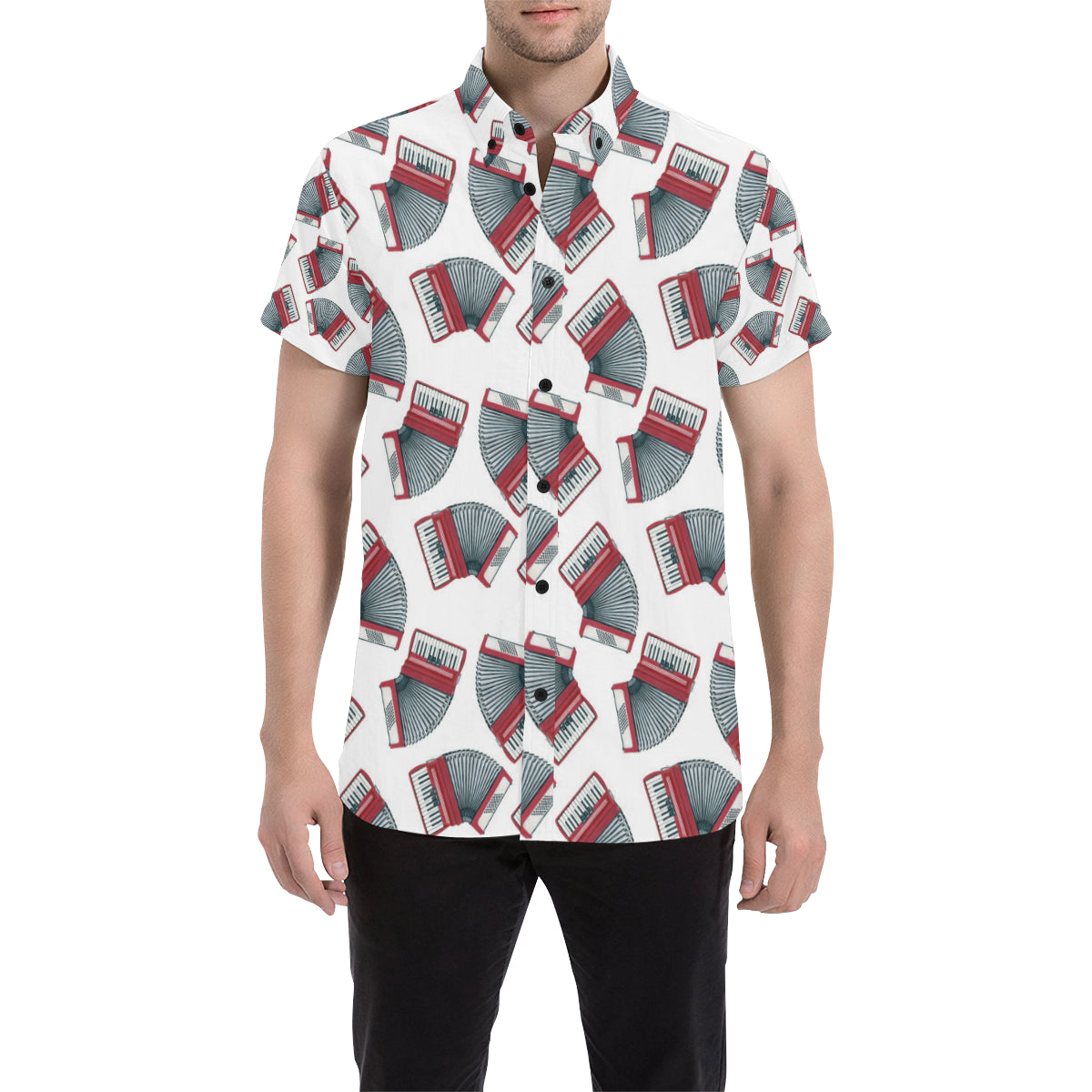 Accordion Pattern Print Design 03 Men's Short Sleeve Button Up Shirt
