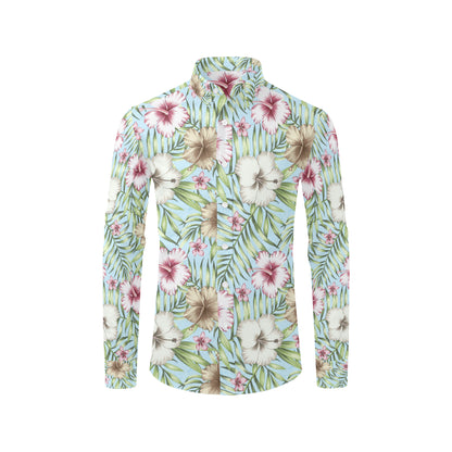 Tropical Flower Pattern Print Design TF05 Men's Long Sleeve Shirt