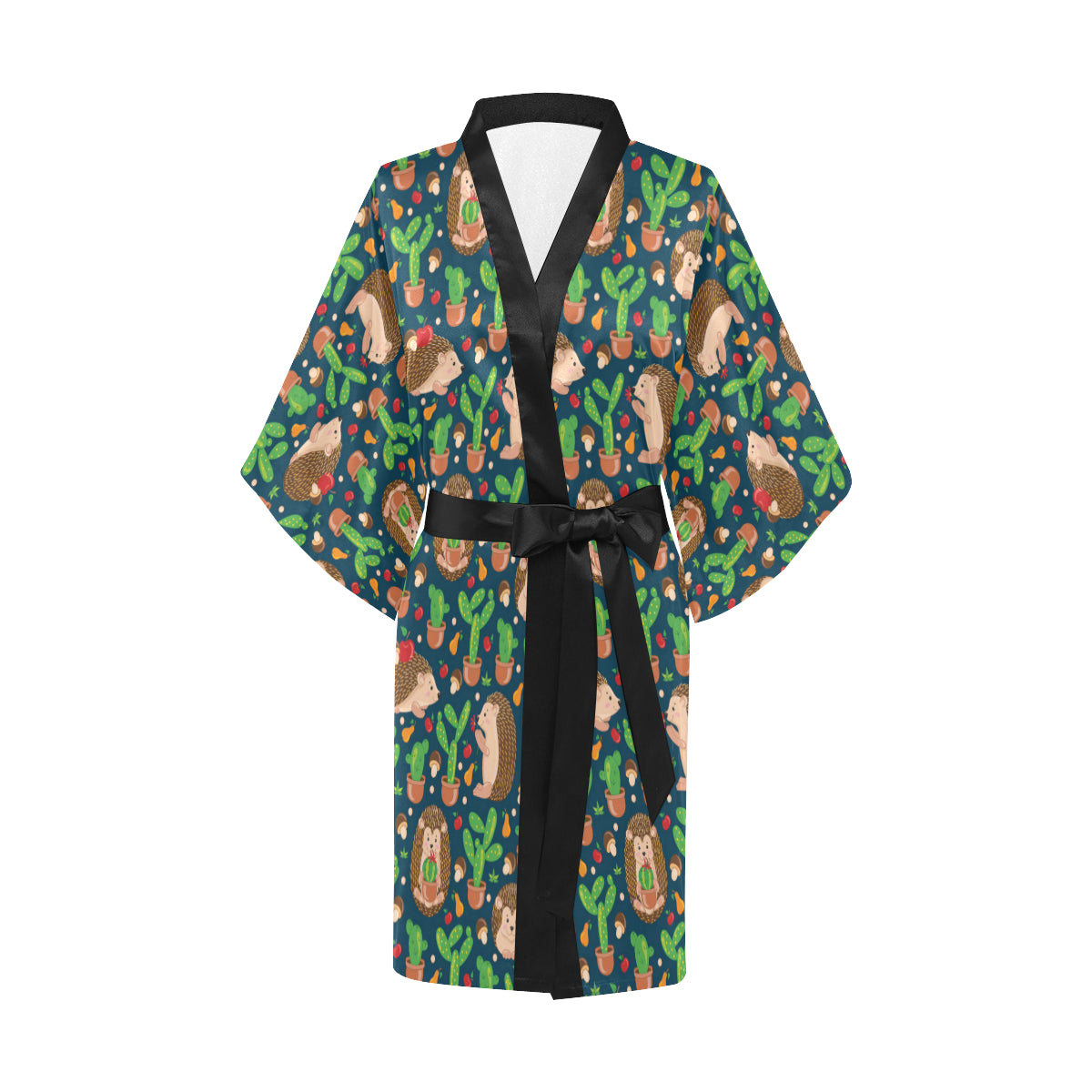 Hedgehog Cactus Pattern Print Design 04 Women's Short Kimono