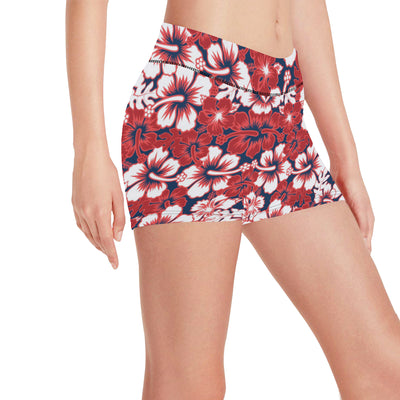 Red Hibiscus Pattern Print Design HB01 Yoga Shorts