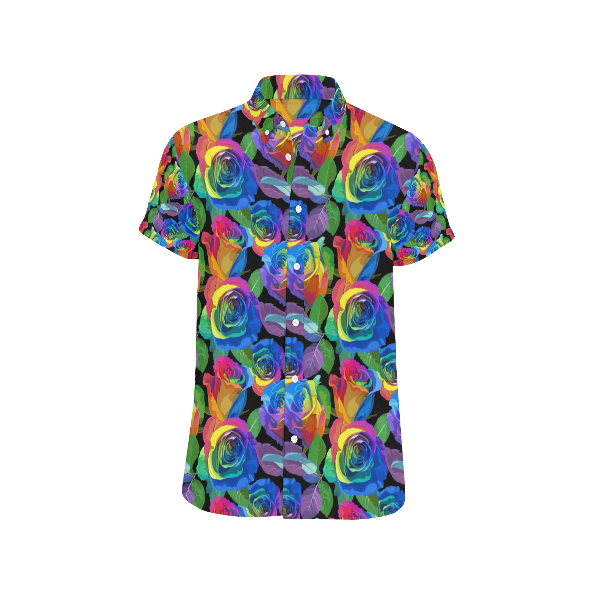 Rose Pattern Print Design RO02 Men's Short Sleeve Button Up Shirt