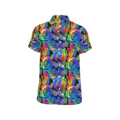 Rose Pattern Print Design RO02 Men's Short Sleeve Button Up Shirt
