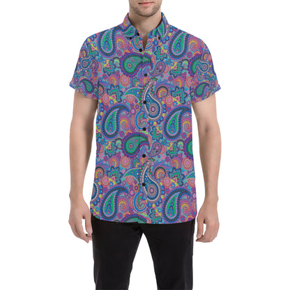 Paisley Colorful Pattern Print Design A02 Men's Short Sleeve Button Up Shirt
