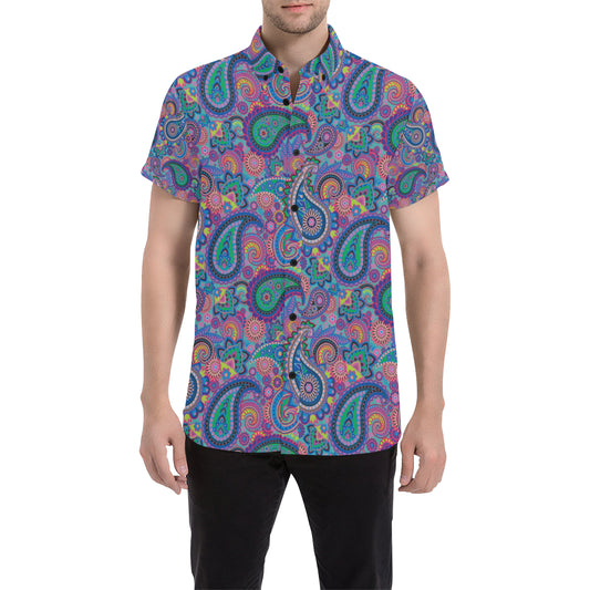 Paisley Colorful Pattern Print Design A02 Men's Short Sleeve Button Up Shirt