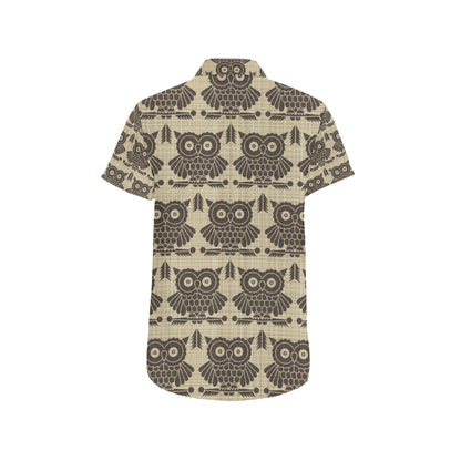 Owl Pattern Print Design A01 Men's Short Sleeve Button Up Shirt