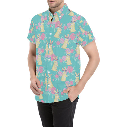 Rabbit Pattern Print Design RB05 Men's Short Sleeve Button Up Shirt
