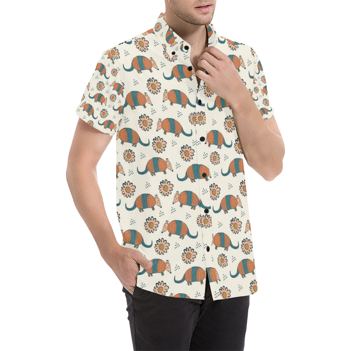 Armadillo Pattern Print Design 02 Men's Short Sleeve Button Up Shirt