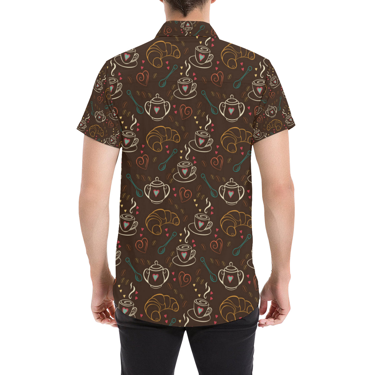 Coffee Pattern Print Design 06 Men's Short Sleeve Button Up Shirt