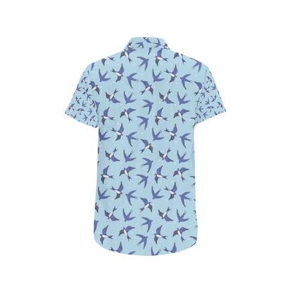 Swallow Bird Pattern Print Design 06 Men's Short Sleeve Button Up Shirt