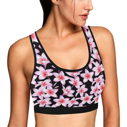 Pink Plumeria Pattern Print Design PM09 Sports Bra