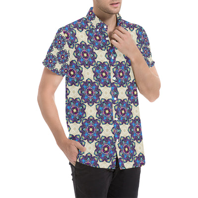 lotus Boho Pattern Print Design LO08 Men's Short Sleeve Button Up Shirt