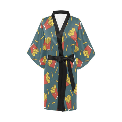 French Fried Pattern Print Design 04 Women's Short Kimono