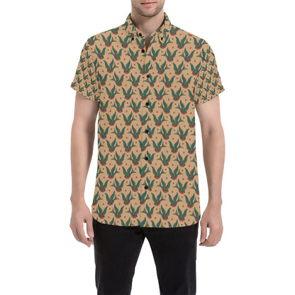 Old School Tattoo Swallow Design Men's Short Sleeve Button Up Shirt