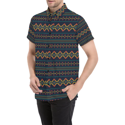 Southwest American Design Themed Print Men's Short Sleeve Button Up Shirt