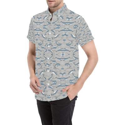 Narwhal Pattern Print Men's Short Sleeve Button Up Shirt