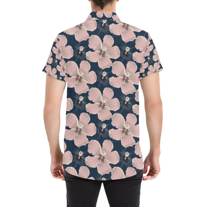 Plumeria Pattern Print Design PM018 Men's Short Sleeve Button Up Shirt