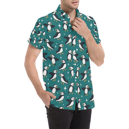 Puffin Pattern Print Design A05 Men's Short Sleeve Button Up Shirt