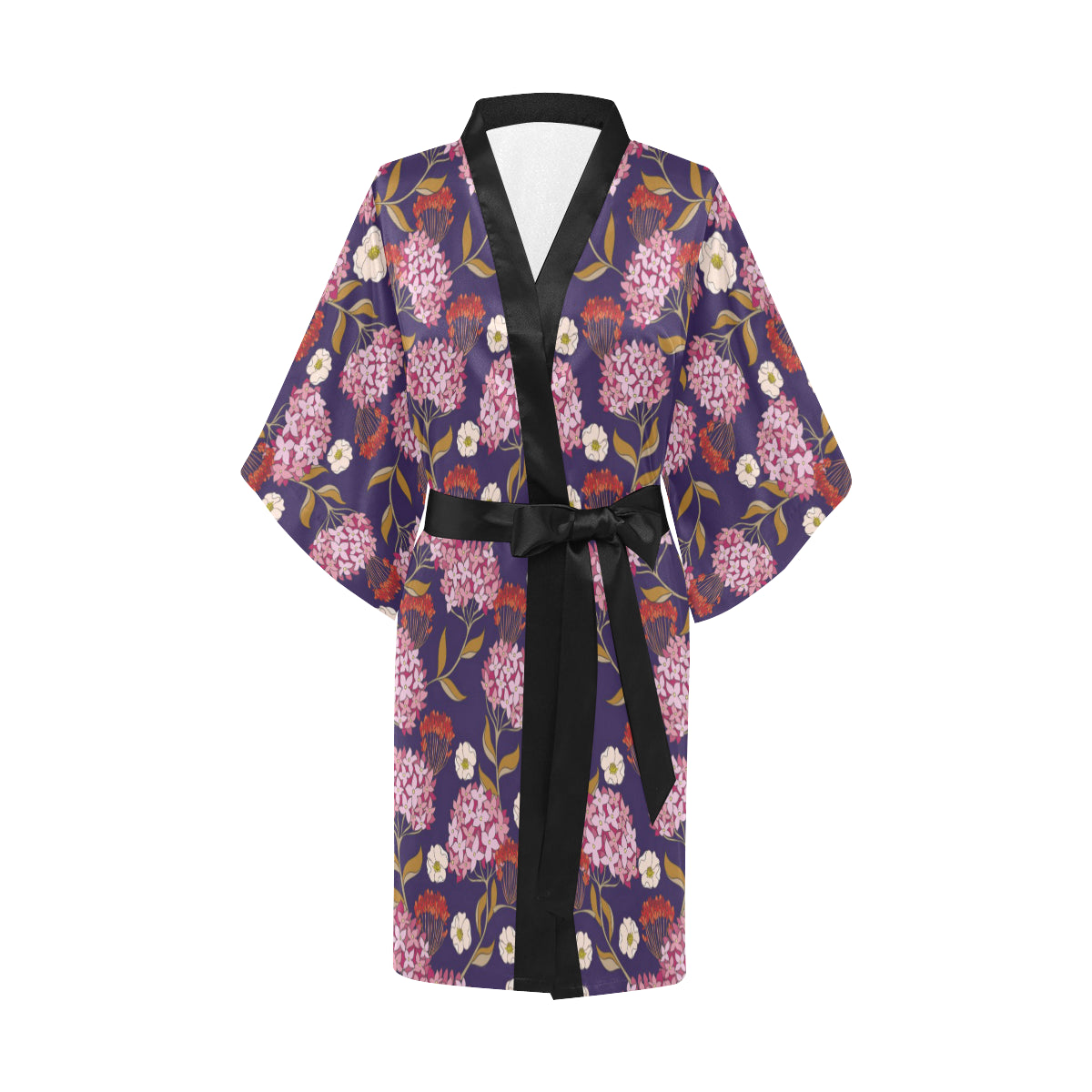 Hydrangea Pattern Print Design HD010 Women Kimono Robe
