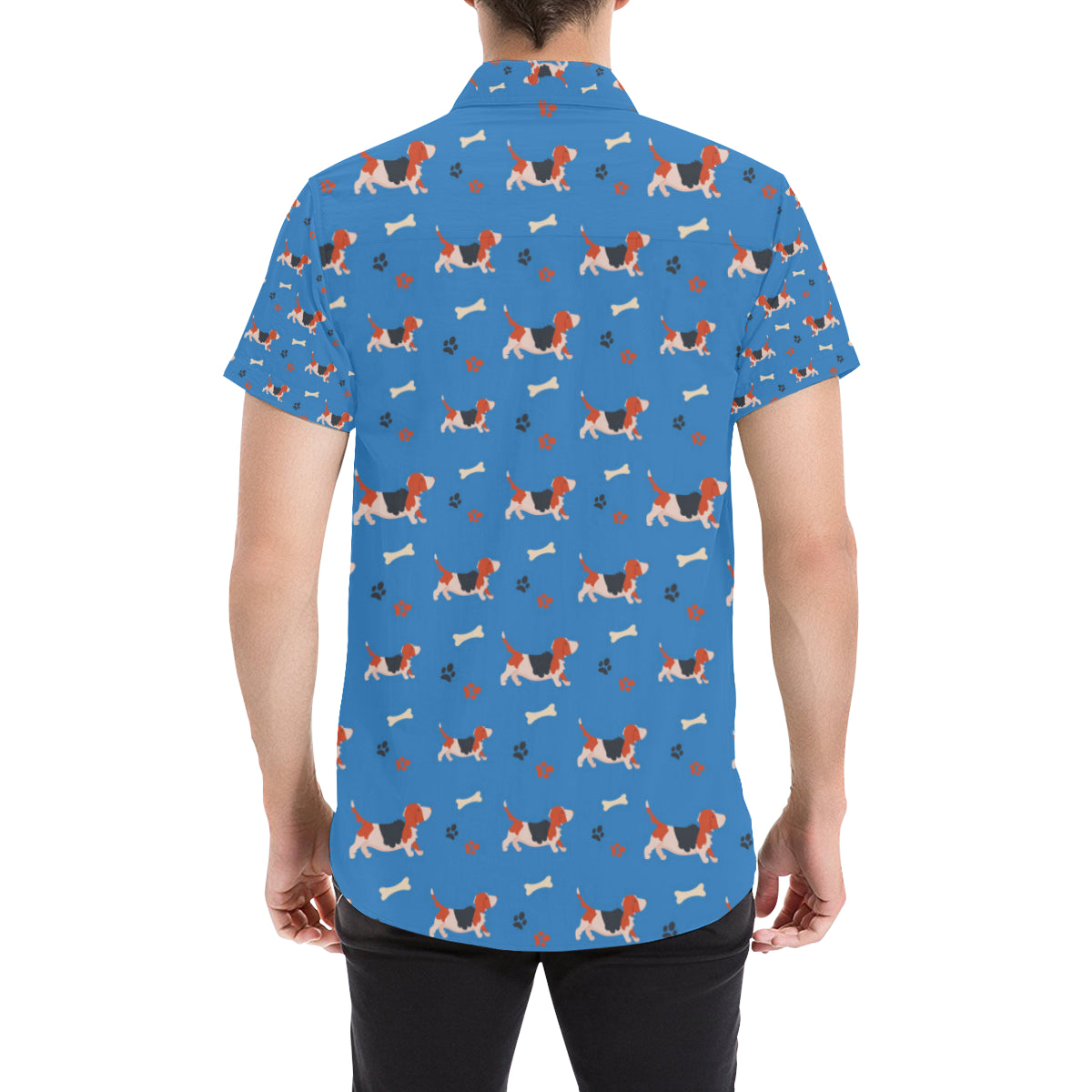 Basset Hound Pattern Print Design 02 Men's Short Sleeve Button Up Shirt