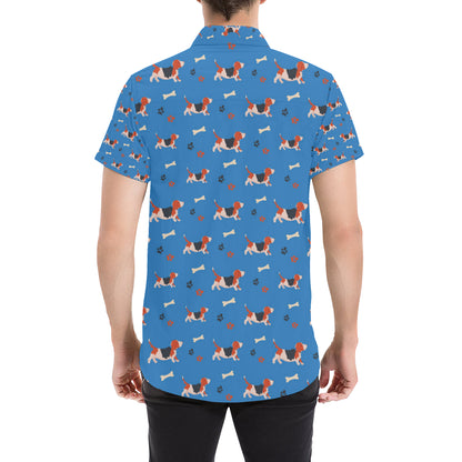 Basset Hound Pattern Print Design 02 Men's Short Sleeve Button Up Shirt