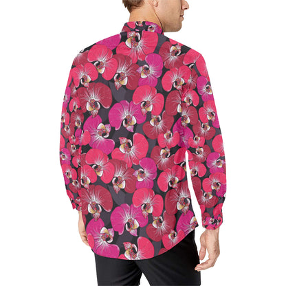 Orchid Red Pattern Print Design OR05 Men's Long Sleeve Shirt