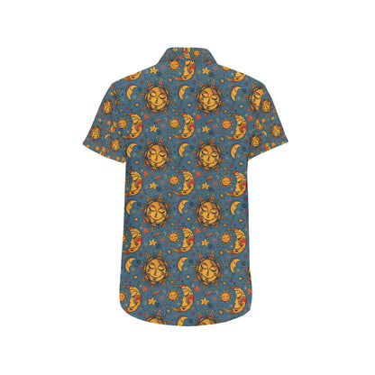 Celestial Moon Sun Pattern Print Design 02 Men's Short Sleeve Button Up Shirt
