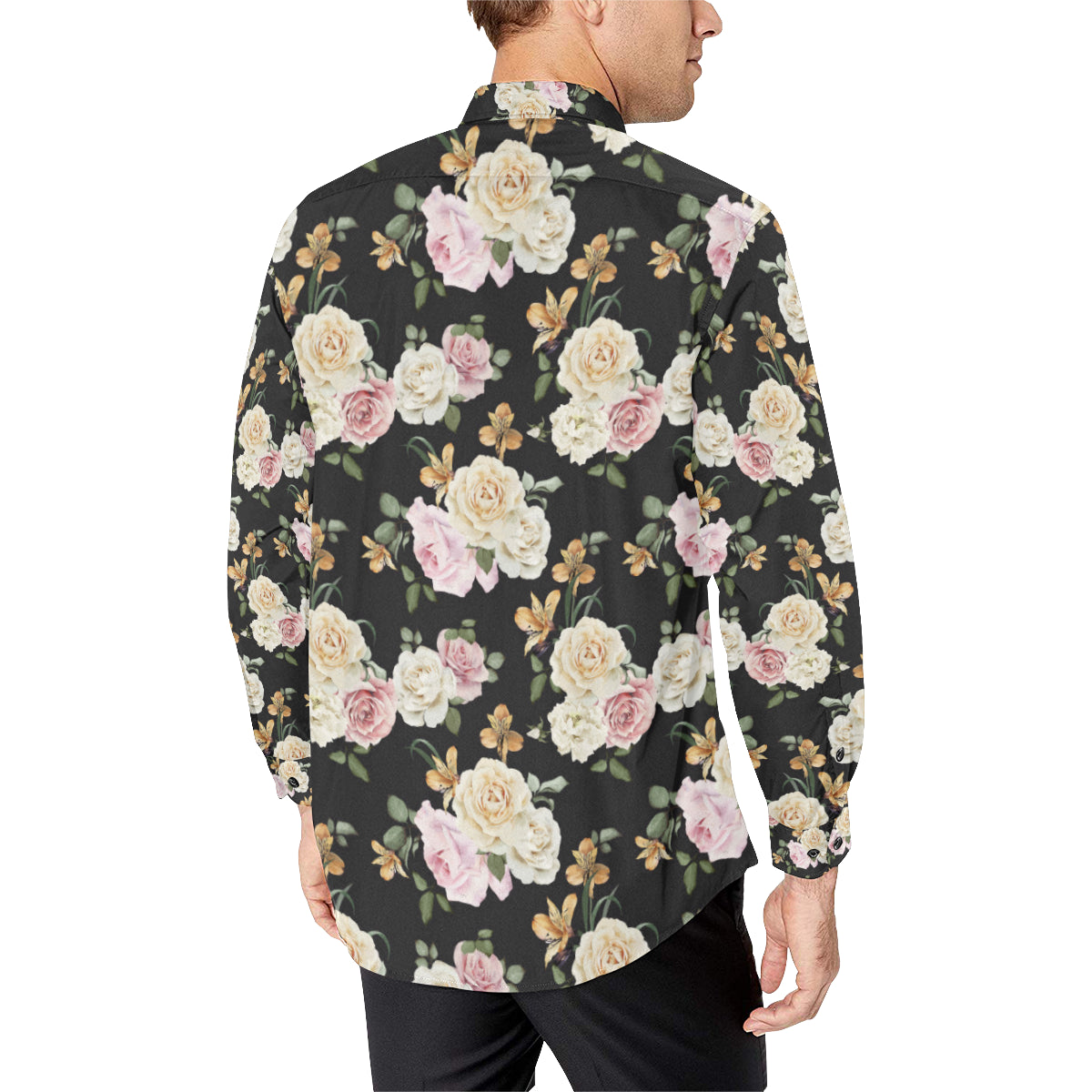 Rose Pattern Print Design A01 Men's Long Sleeve Shirt
