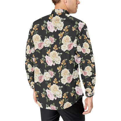 Rose Pattern Print Design A01 Men's Long Sleeve Shirt