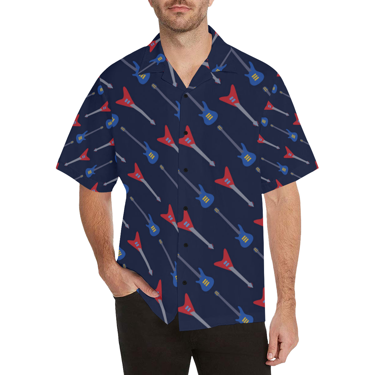 Electric Guitar Pattern Print Design 01 Men's Hawaiian Shirt