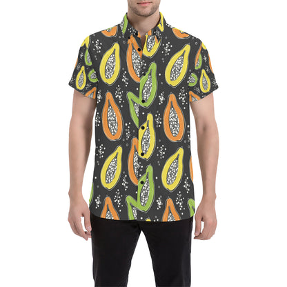 Papaya Pattern Print Design PP05 Men's Short Sleeve Button Up Shirt