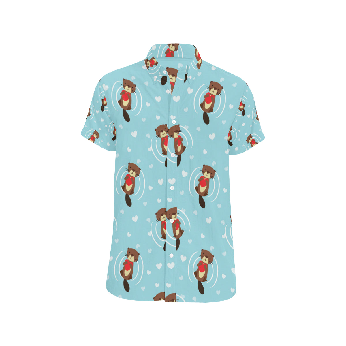 Sea Otter Cute Pattern Print Design 04 Men's Short Sleeve Button Up Shirt