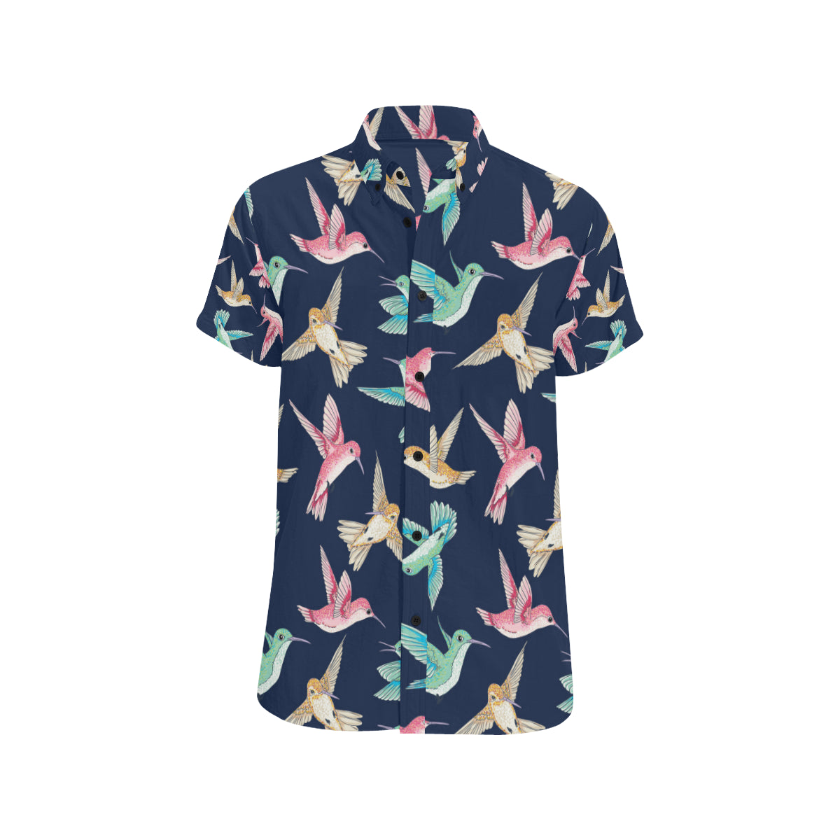 Hummingbird Cute Pattern Print Design 01 Men's Short Sleeve Button Up Shirt