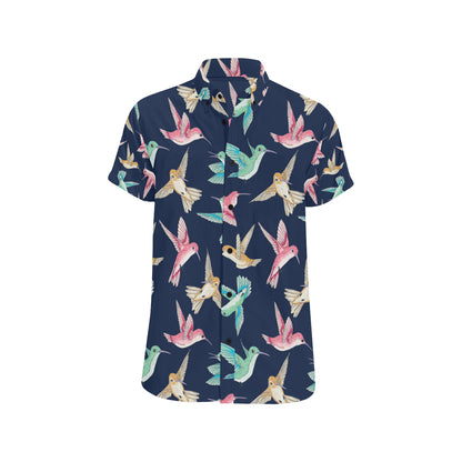 Hummingbird Cute Pattern Print Design 01 Men's Short Sleeve Button Up Shirt