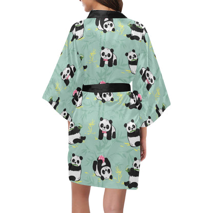 Panda Pattern Print Design A05 Women's Short Kimono