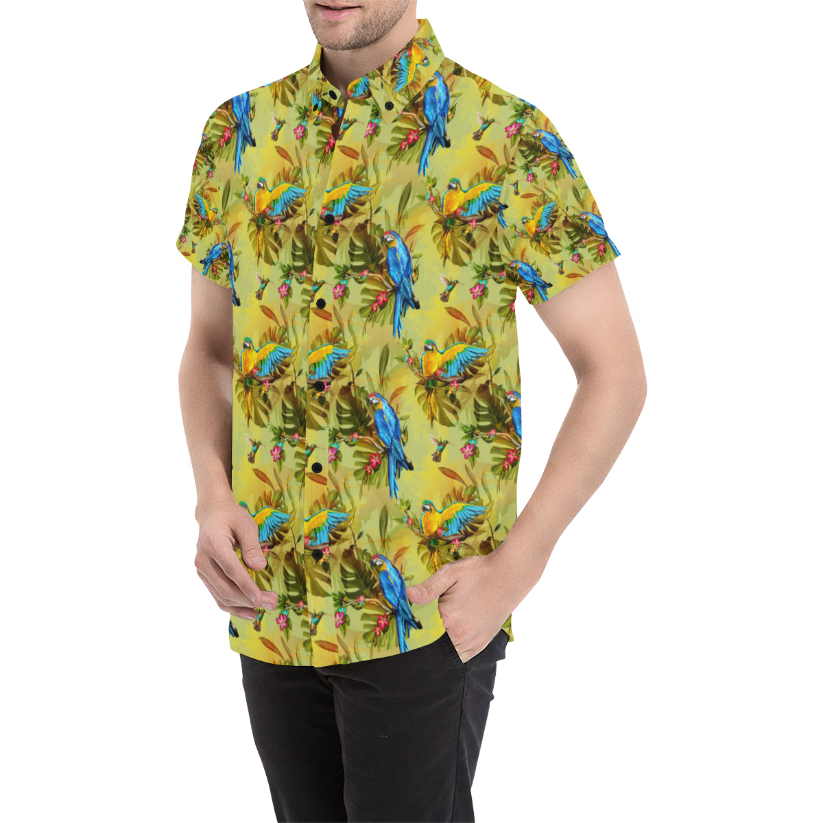 Parrot Pattern Print Design A02 Men's Short Sleeve Button Up Shirt