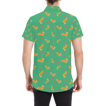 Cardigan Welsh Corgis Pattern Print Design 03 Men's Short Sleeve Button Up Shirt