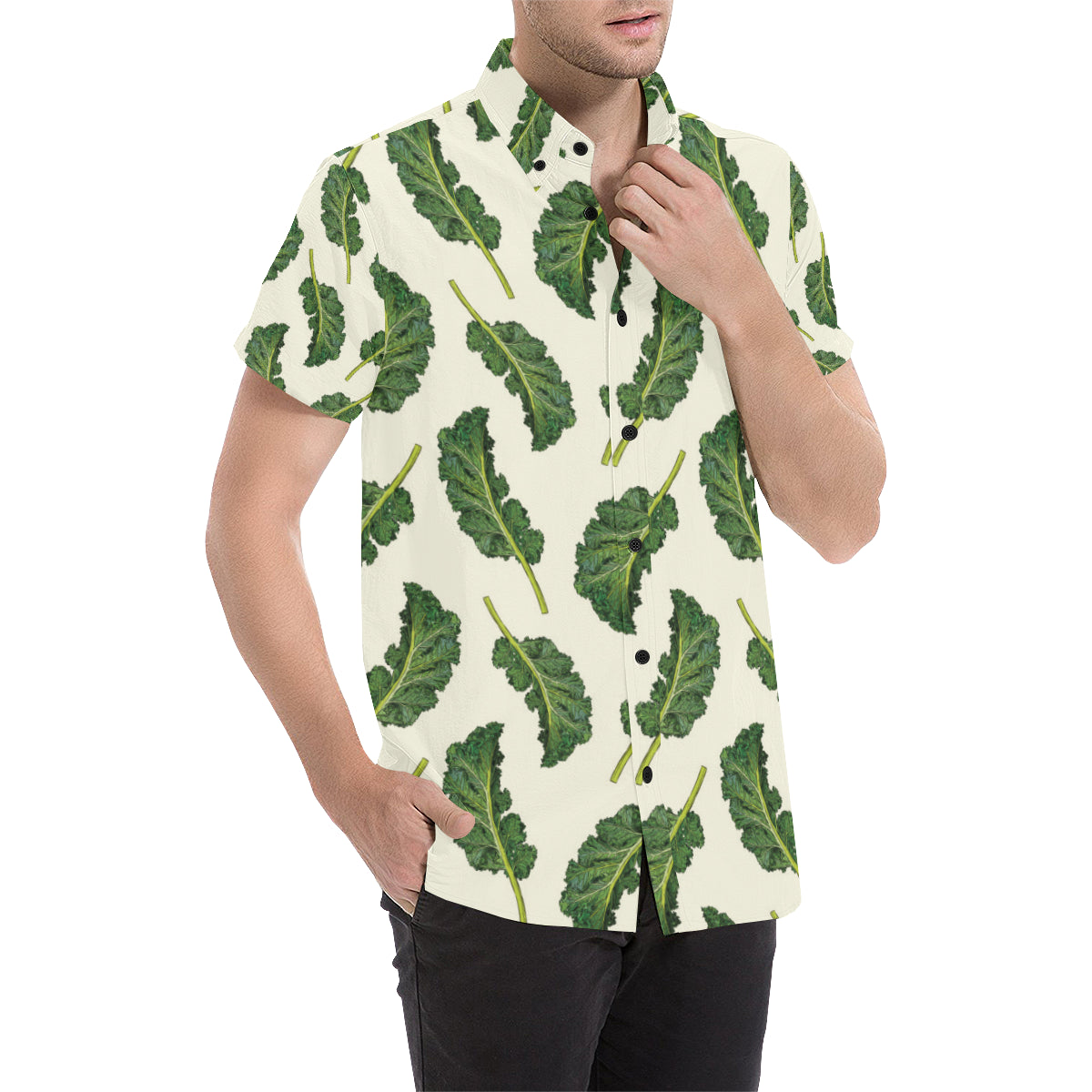 Kale Pattern Print Design 03 Men's Short Sleeve Button Up Shirt