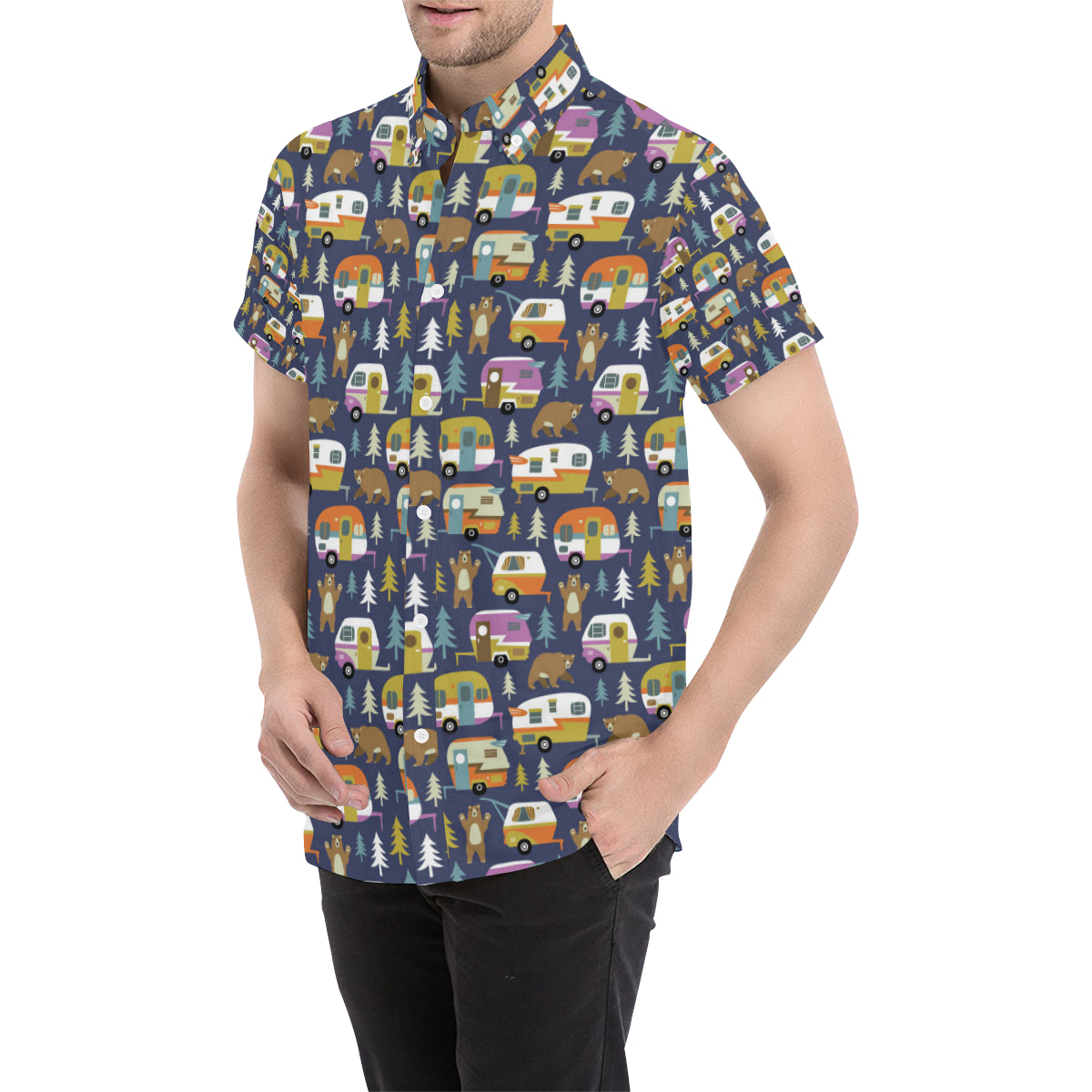 Camper Pattern Print Design 04 Men's Short Sleeve Button Up Shirt